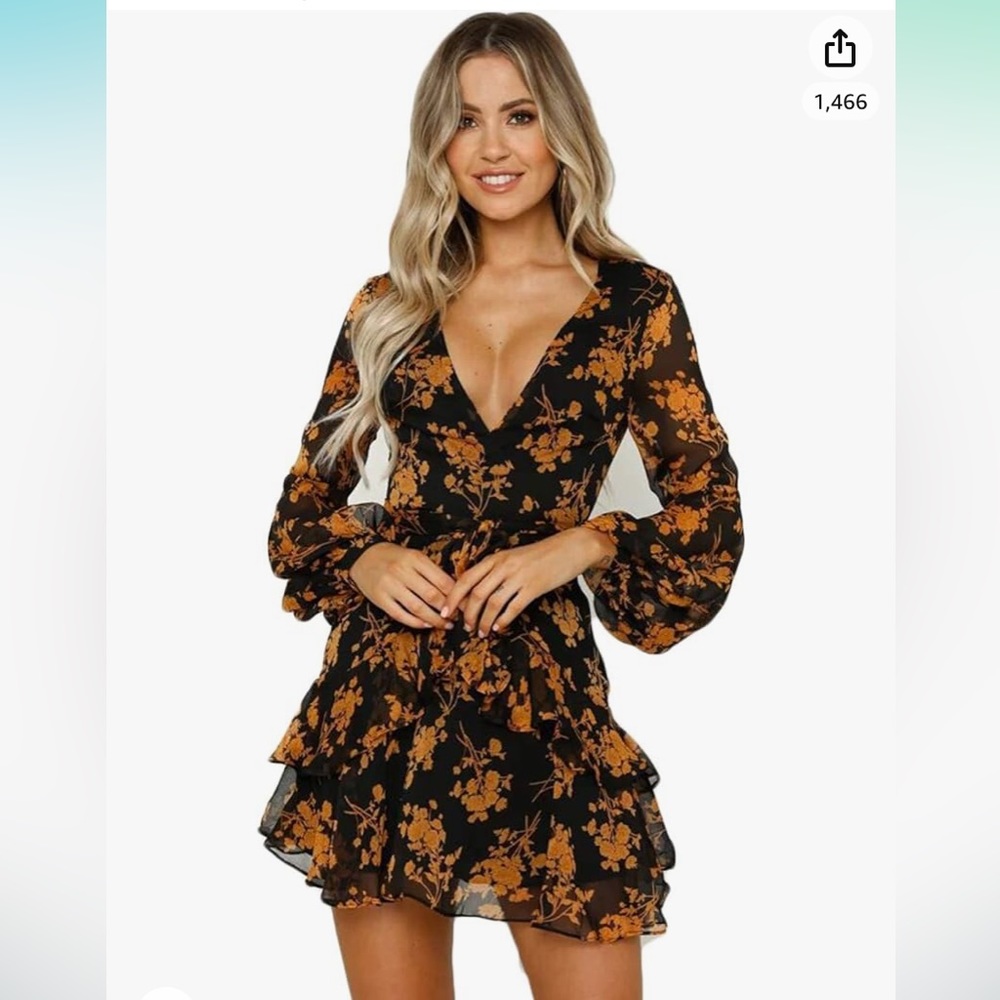 Black and tan floral long sleeve dress